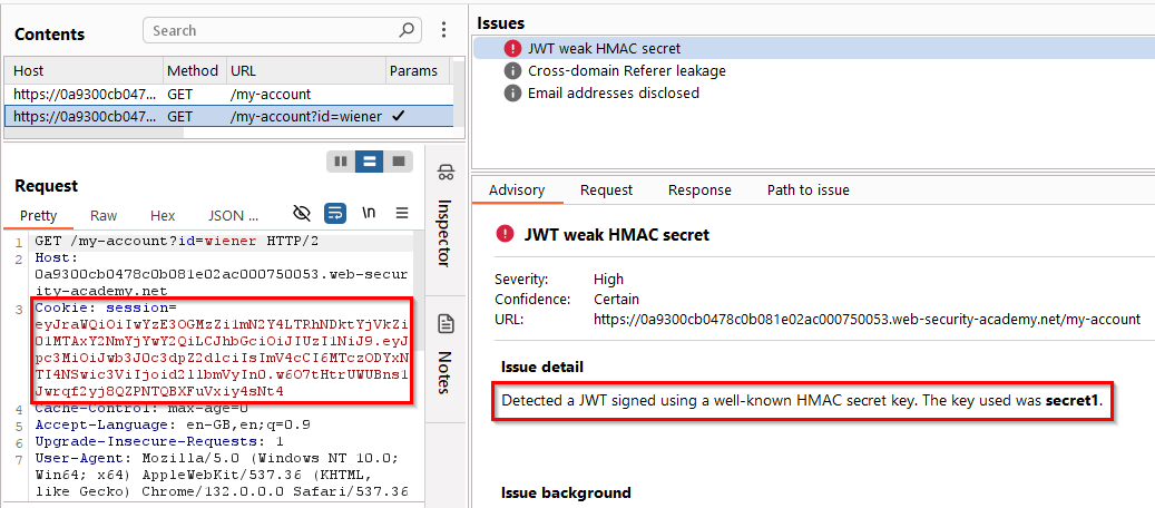 Figure 3 if the secret is very weak/common it can automatically be detected with the right configuration